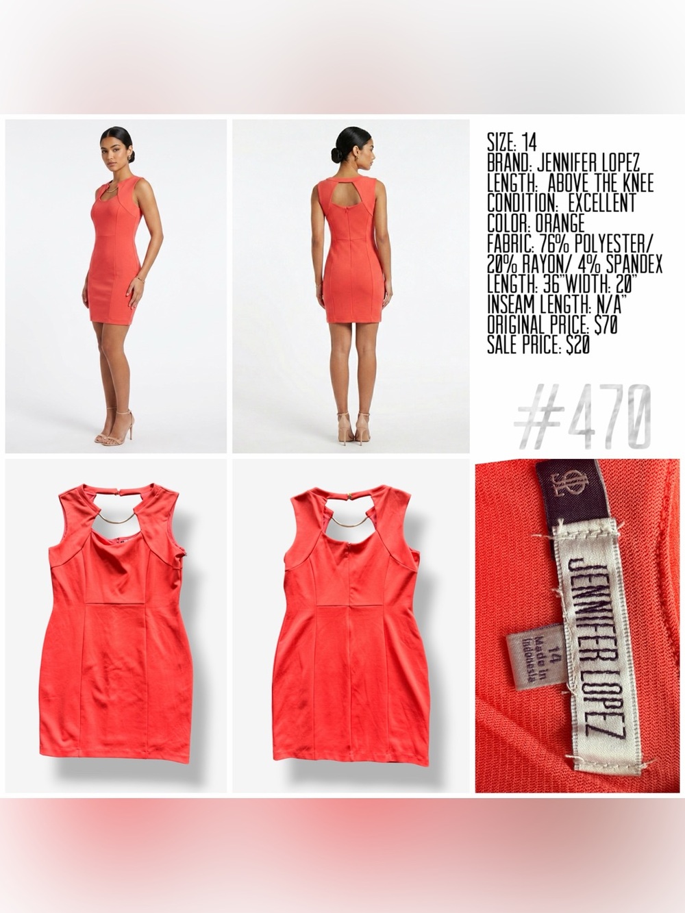 Jennifer,  Lopez Coral Sleeveless Mini Sheath Dress - 14 - Picture 6 of 6